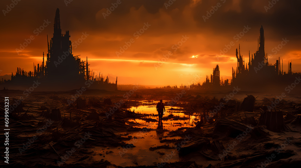 Naklejka premium Eternal Twilight: Witnessing the End of the World with Generative AI