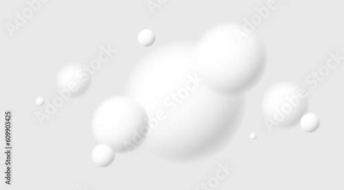 Light and soft 3D defocused spheres vector abstract background, relaxing ambient theme with white balls in levitation, atmospheric wallpaper.