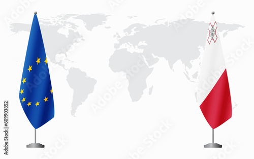 European Union and Malta flags for official meeting