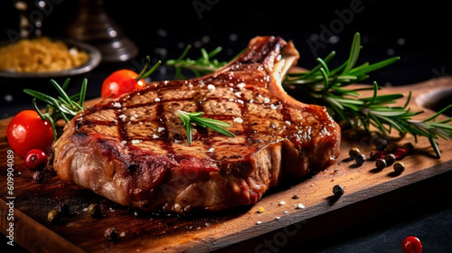 Canvas Print Presentation of ribeye beef steak grilled on slate plate