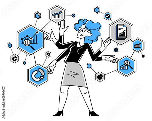 Worker analyzes some data a...
