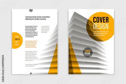 Business brochure with office building structure vector template, front and back pages, modern flyer leaflet or annual report, cover or presentation A4 format corporate trendy style.