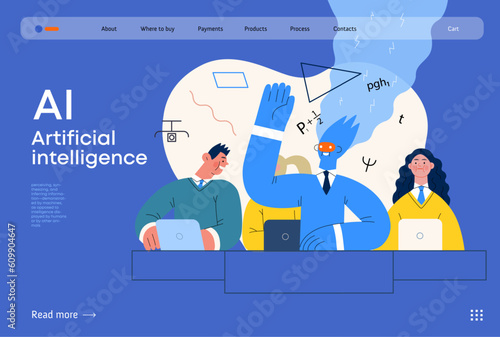 Artificial intelligence illustration. Studies -modern flat vector concept illustration of a group of students in the class. AI metaphor, advantage, superiority and dominance concept