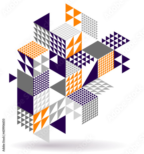 Abstract vector art with 3D isometric cubes geometric background, op art blocks with different forms isolated, polygonal graphic design, cubical theme.