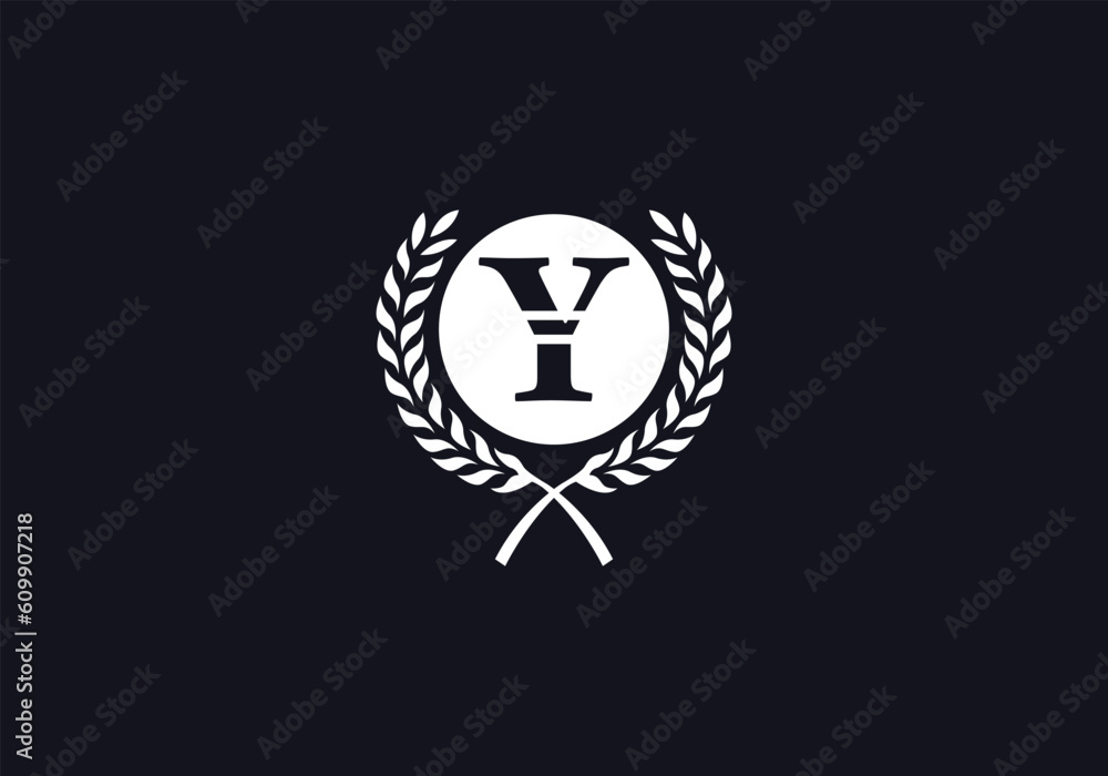 Laurel wreath brand logo design. golden circle letter monogram. badge type icon by letters. laurel wreath leaf vector design logo letters Laurel wreath brand logo design. golden circle letter monogram. badge type icon by letters. laurel wreath leaf vector design logo letters
