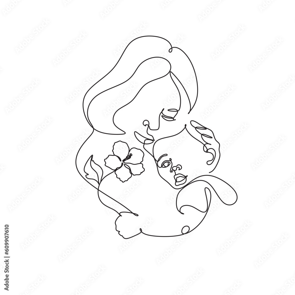 One line drawing woman and baby minimal logo. Line art mother and child vector illustration. Happy Mother day card. One line drawing woman and baby minimal logo. Line art mother and child vector illustration. Happy Mother day card.