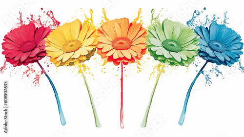 gerberas watercolor summer paint drawing  multicolored flowers. generative  ai