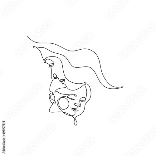 One line drawing woman and baby minimal logo. Line art mother and child vector illustration. Happy Mother day card.