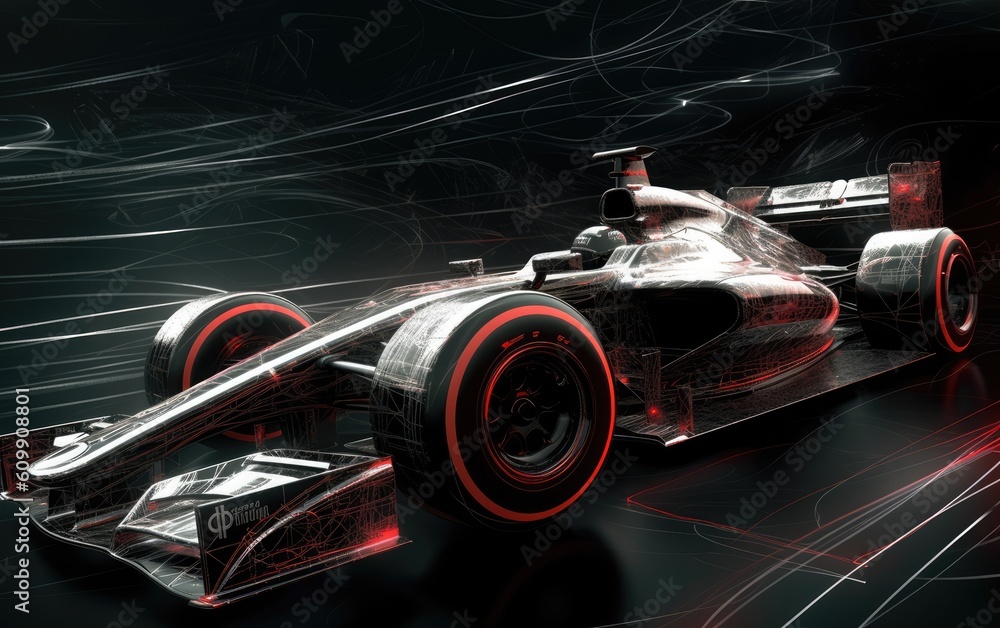 Naklejka premium Fast moving Formula 1 car. Generative AI.