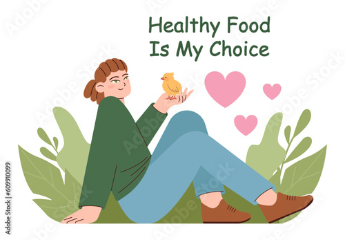 Healthy vegan diet. Character cooking or eating fresh vegetables,