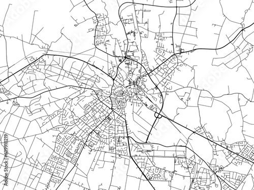 Vector road map of the city of Kleve in Germany on a white background.
