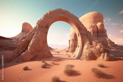 Arch of stone made of sandstone on a desert, generative AI