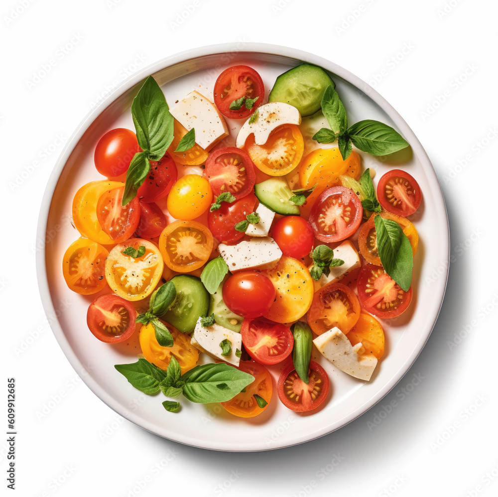 Mediterranean salad plate on white background