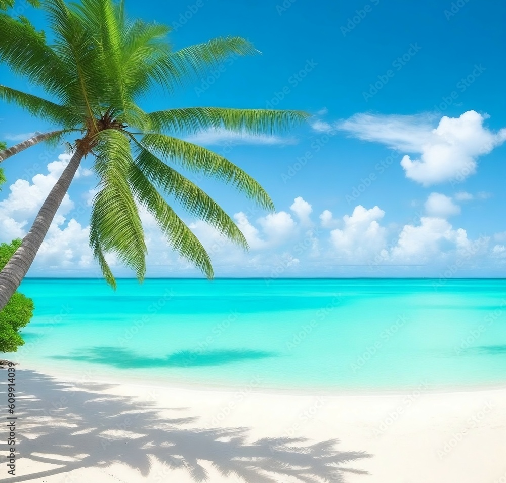 Tropical Beach with Palm Trees and Turquoise Waters