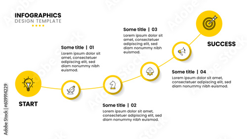 Infographic template. Yellow line with 4 steps