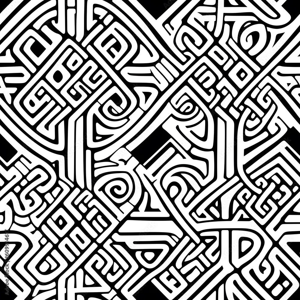 Doodle line seamless pattern, Generative AI
