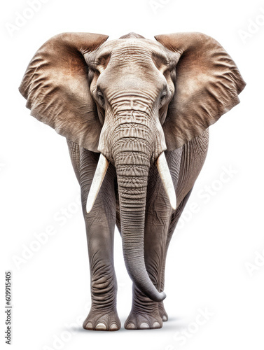 Generative ai illustration of African male elephant isolated on white background