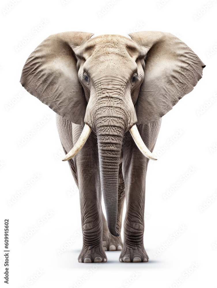 Generative ai illustration of African male elephant isolated on white background