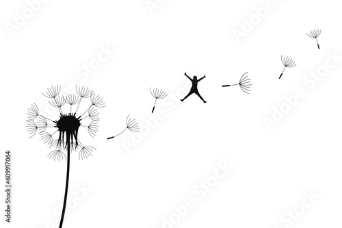 flying girl flies from dandelion isolated on transparent