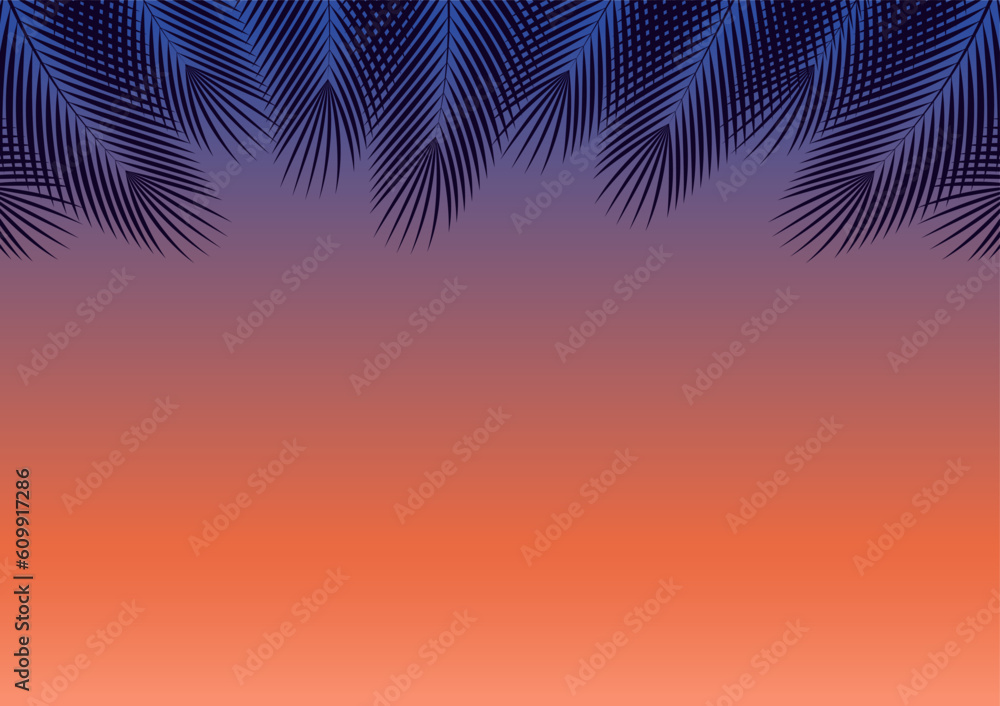 Coconut or Palm Leaves silhouettes  During Sunset or Sunrise Background. Summer background.
