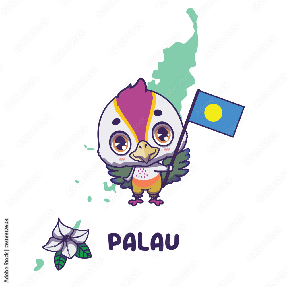 Vecteur Stock National animal fruit dove holding the flag of Palau