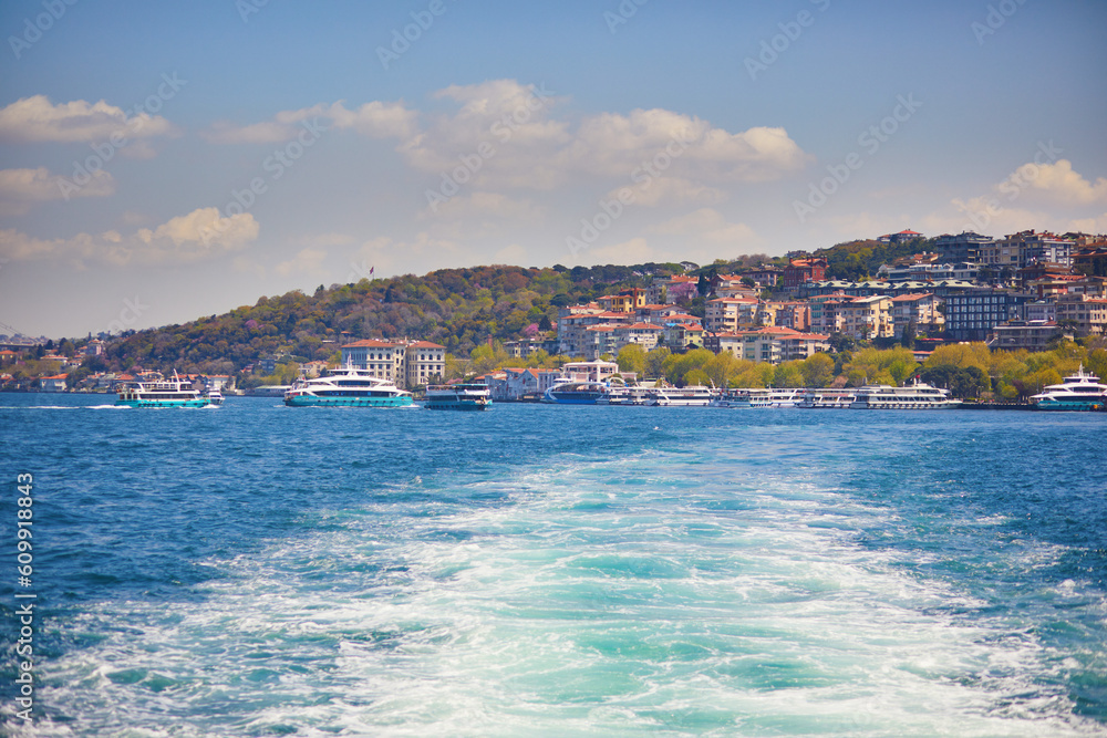 Scenic city view across Bosphorus strait in Istanbul, Turkey