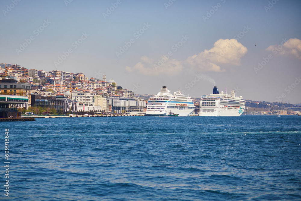 Passenger cruise ship on the Bosphorus strait in Istanbul, Turkey