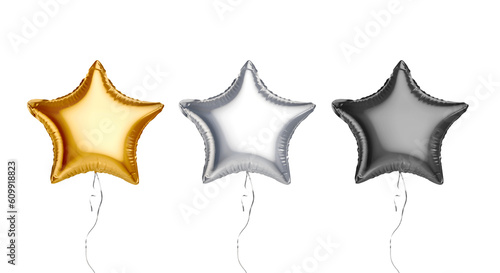 Blank black  silver  gold inflation star balloon mockup  front view