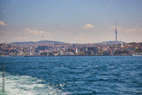 Scenic city view across Bosphorus strait in Istanbul, Turkey