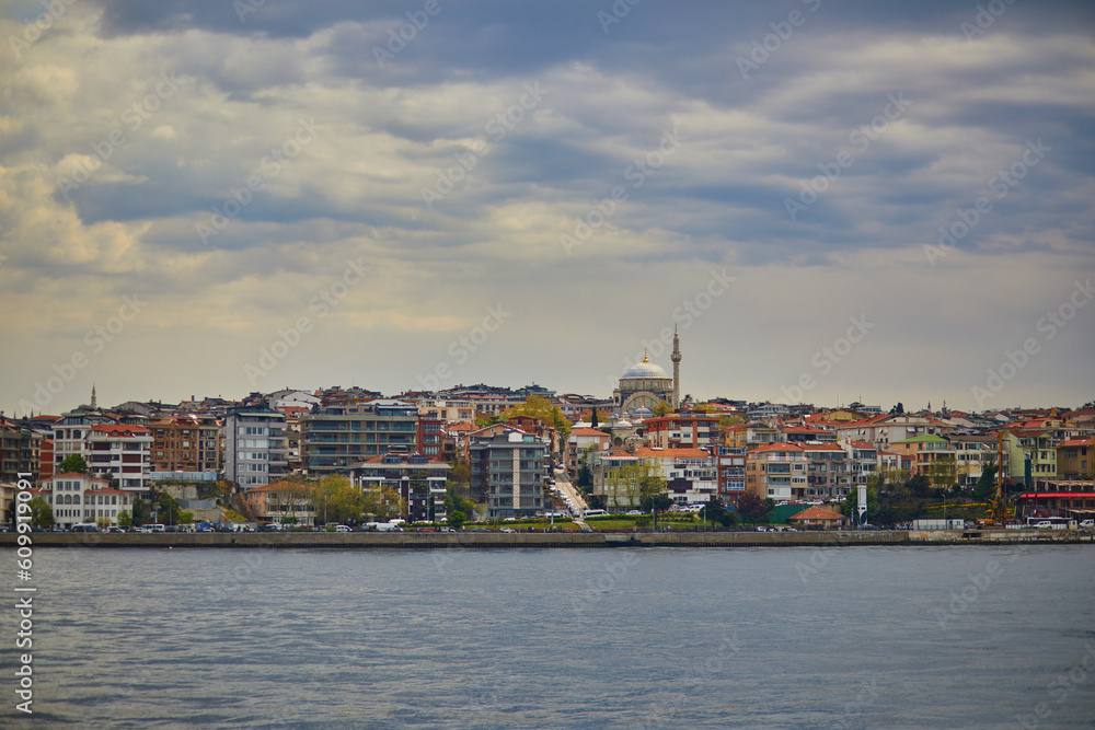 Scenic city view across Bosphorus strait in Istanbul, Turkey