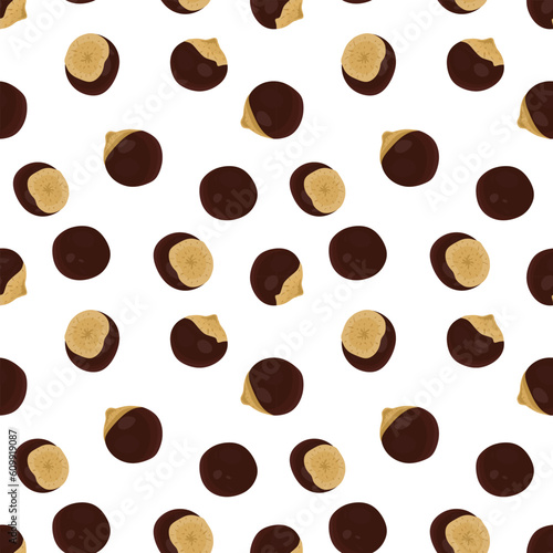 Guarana seeds seamless pattern on white background. Paullinia cupana endless texture in colorful flat illustration for textiles, packaging, wrapping paper. Vector illustration