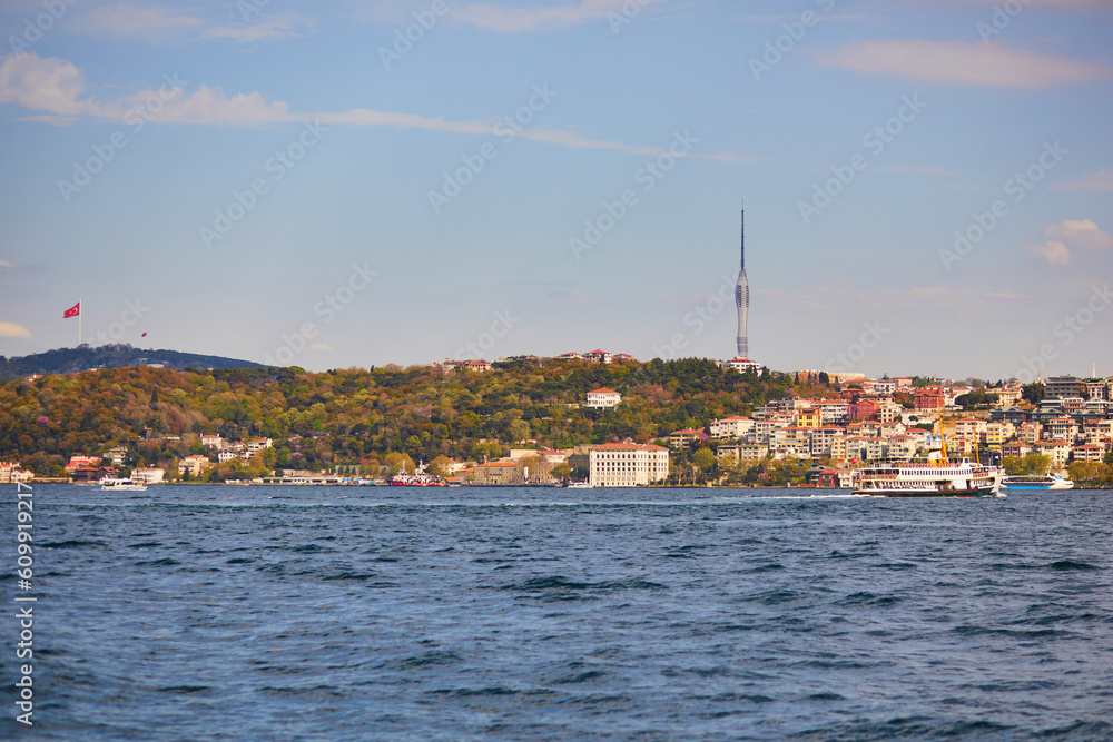 Scenic city view across Bosphorus strait in Istanbul, Turkey