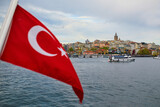 View of Istanbul, Turkey with Galata tower over Bosphorus Strait