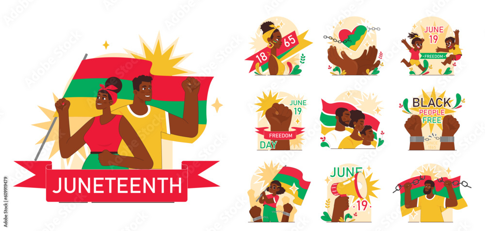 Fototapeta premium Juneteenth set. Independence and emancipation day of black people