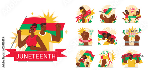 Juneteenth set. Independence and emancipation day of black people