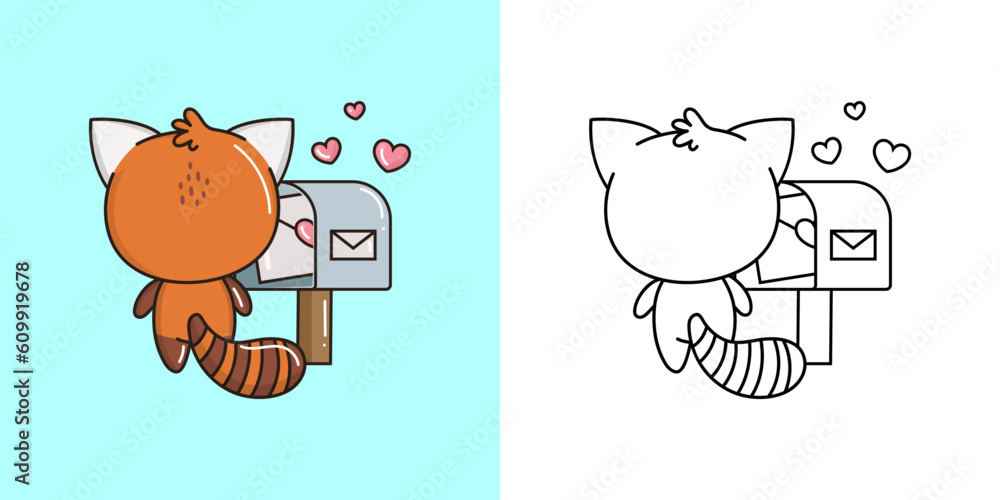 Red Panda Clipart for Coloring Page and Multicolored Illustration