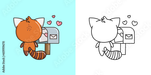 Fototapeta Naklejka Na Ścianę i Meble -  Red Panda Clipart for Coloring Page and Multicolored Illustration. Adorable Clip Art Bear. Vector Illustration of a Kawaii Animal for Coloring Pages, Prints for Clothes, Stickers, Baby Shower.
