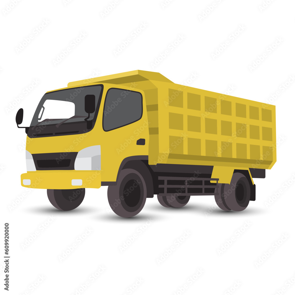 Flat cartoon yellow color dump truck