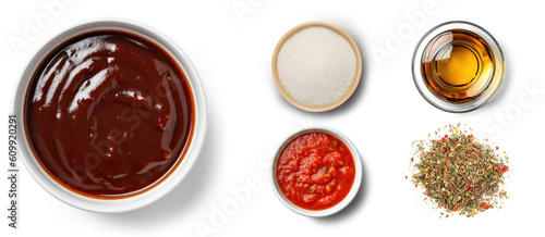 Barbecue Sauce ingredients like Tomato sauce, vinegar, sugar, and a blend of spices, transparent photo