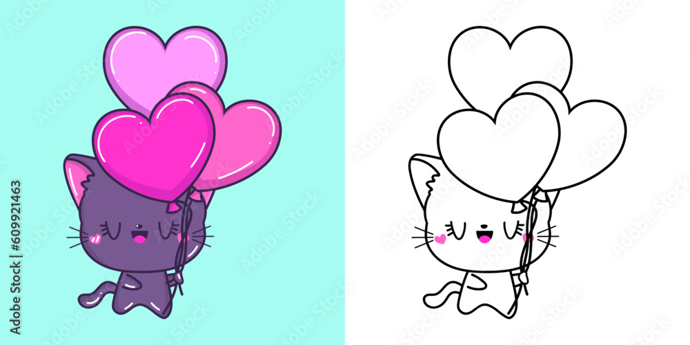 Cute Purple Cat Clipart for Coloring Page and Illustration. Happy Cat Illustration. Vector ...