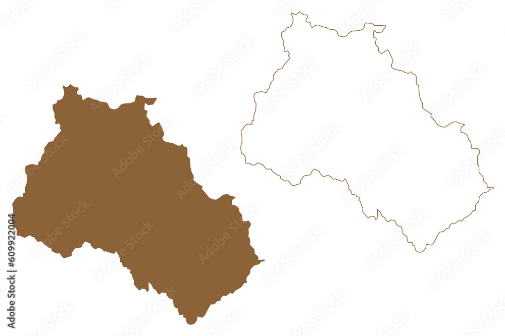 Leoben district (Republic of Austria or Österreich, Styria, Steiermark or Štajerska state) map vector illustration, scribble sketch Bezirk Leoben map