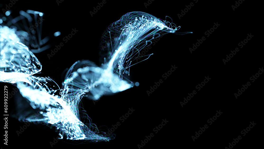 3D rendering of a colorful abstract stylish particle and plexus system on a dark background 3D rendering of a colorful abstract stylish particle and plexus system on a dark background