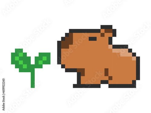 Capybara illustration. Cute animal capybara in pixel art