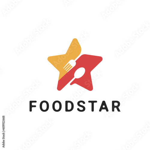Food star logo design for restaurant business with spoon and fork
