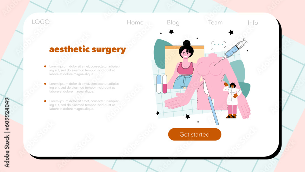 Plastic surgeon web banner or landing page. Aesthetic body correction