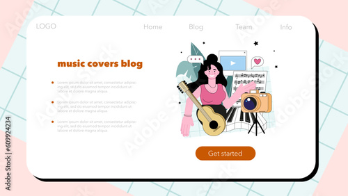 Music covers video blogger web banner or landing page. Viral content