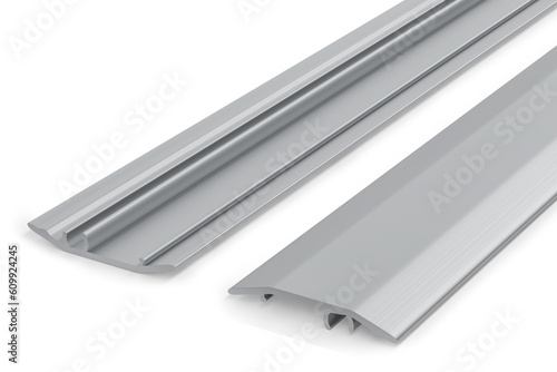 Aluminium door floor threshold profile isolated on white background - 3d rendering