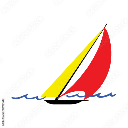 Wooden boat with oars vector illustration isolated on white.