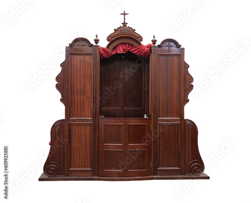 Tableau sur toile Detail of an old wooden confessional in a Spanish church, in Las Palmas de Gran