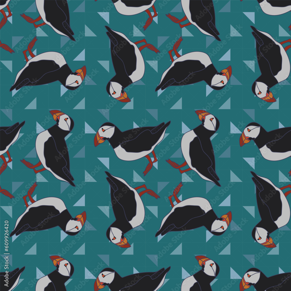 Fototapeta premium Seamless pattern with Atlantic puffin